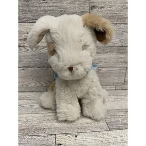 Bunnies By The Bay Puppy Dog White Tan Soft Plush Embroidered Eyes Blue Bandanna